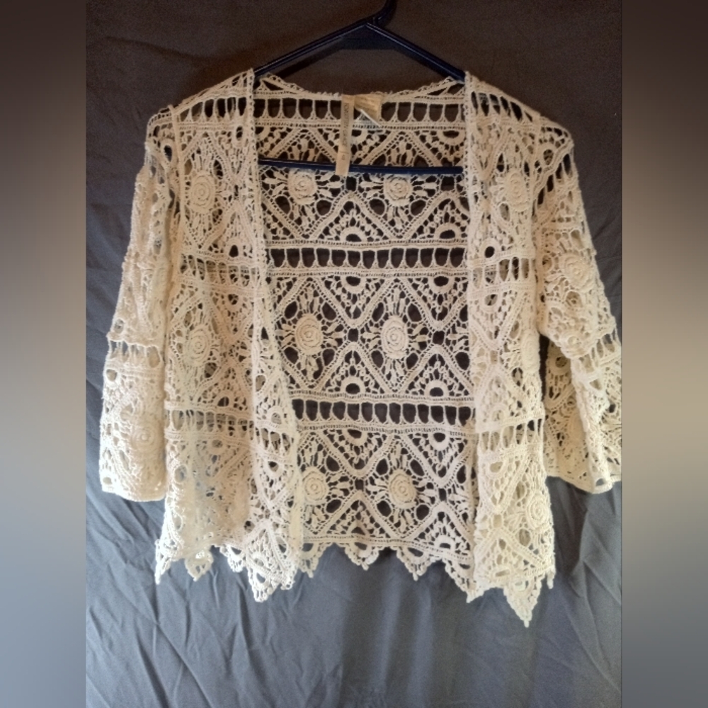 Forgotten Grace Cream 100% Cotton Open Front Crochet Lace Cardigan